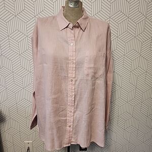 J. Jill Love Linen Shirt Blouse Women's Size XL Rosewater Light Pink Button Up